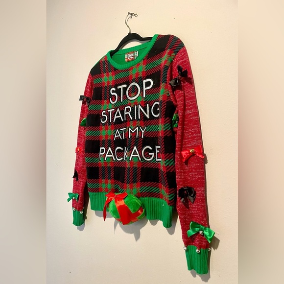 Men’s Spencer's Workshop" Christmas holiday ugly sweater size Medium festive - Picture 5 of 8